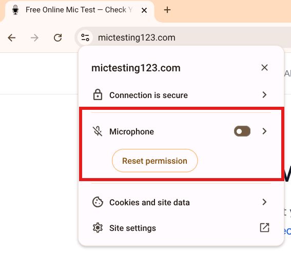 Menu rozwijane ikony kłódki Chrome na ChromeOS, mikrofon zablokowany